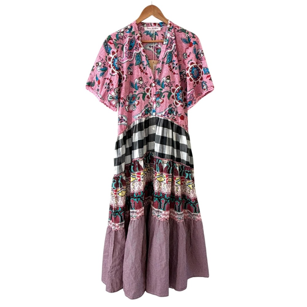 Connor & Blake Chantal Patchwork Tiered Maxi Dress XS Pink Floral Boho Cottage